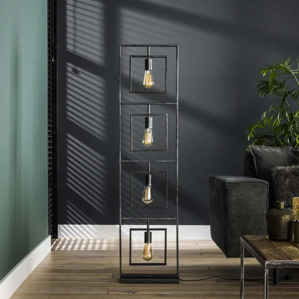 Gulvlampe i Sort Metal med 4 Drejelige Skærme