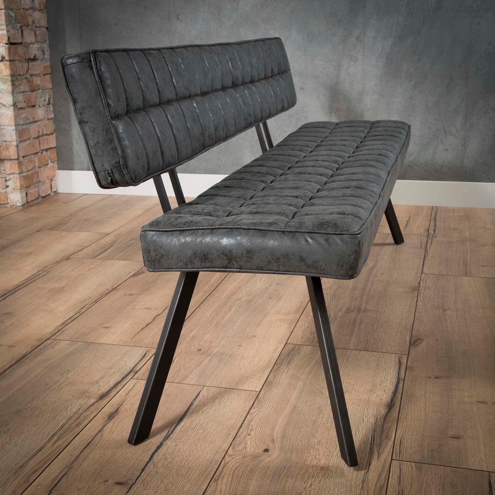 Bænk - metal og sort læder look. 150 cm. | HemmingsenInteriør