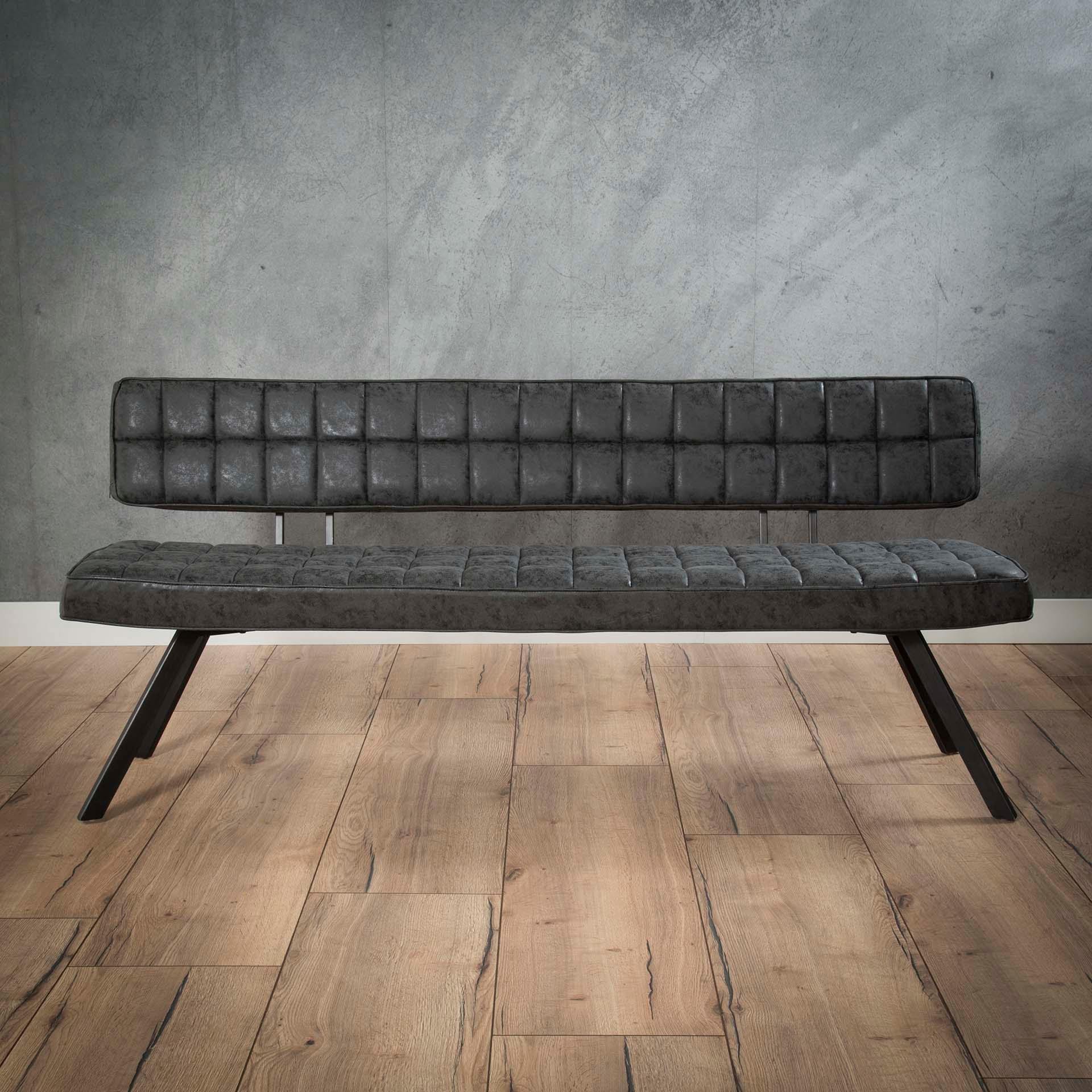 Bænk - metal og sort læder look. 180 cm. | HemmingsenInteriør