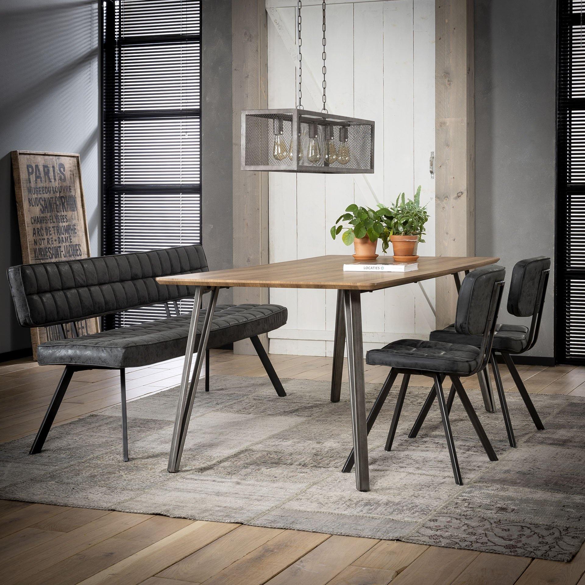 Bænk - metal og sort læder look. 150 cm. | HemmingsenInteriør